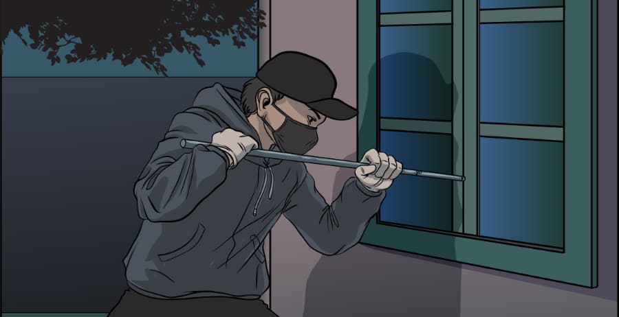Illustration of burglar forcing entry through a window in Scottsdale